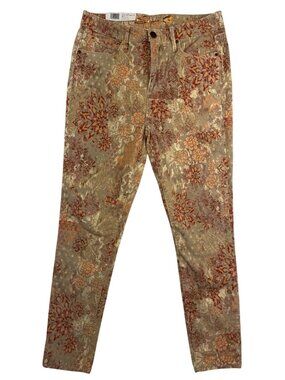 NWT Seven7 Corduroy Ultra High Rise Skinny Pants Women's 12 Floral Latte Neutral